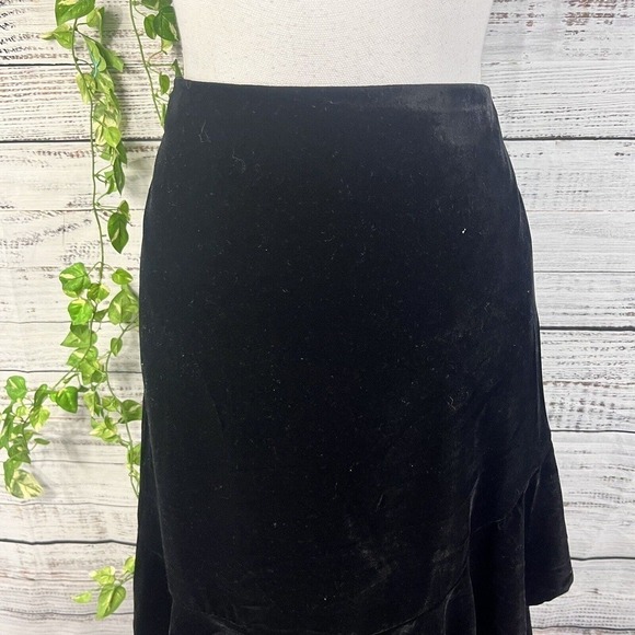 RSVP Talbots Skirt Plus 14W Black Velveteen Knee A Line Ruffle Modest Wedding - Picture 3 of 15